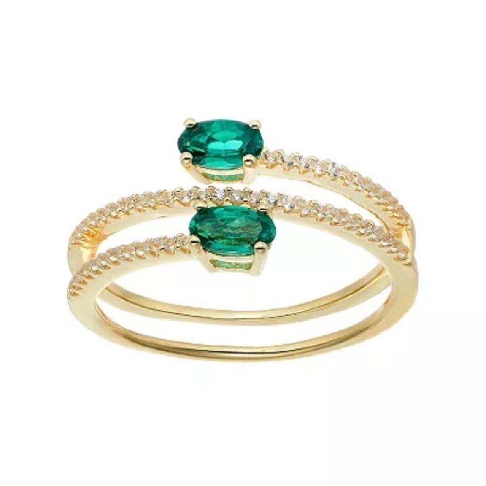 14k Gold Over Silver Lab-Created Emerald & White Sapphire Bypass Ring